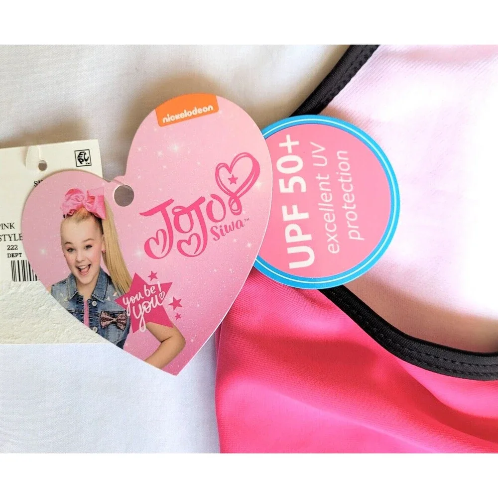 NWT Jojo Siwa S One Piece Flip Sequins Bathing Swim Suit Pink UPF 50+ Crisscross